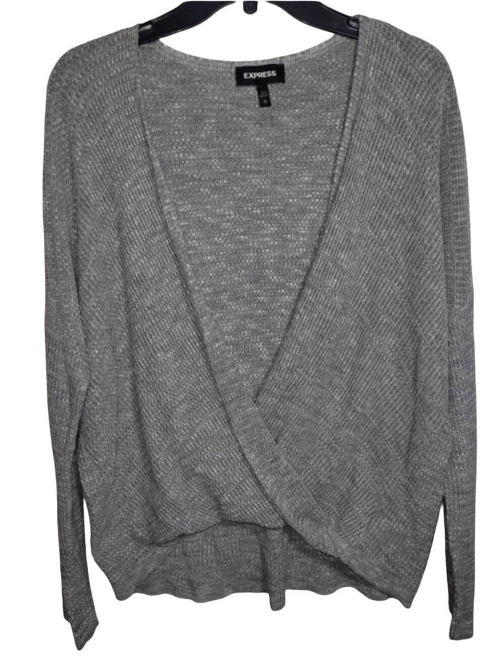Express Gray Wrap Front Open Knit Sweater Women’s Large Lightweight